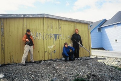 The Greenland 2004 crew in Nanortalik. Annika Bergqvist, Sofia Sandgren and Marco Kuppiainen